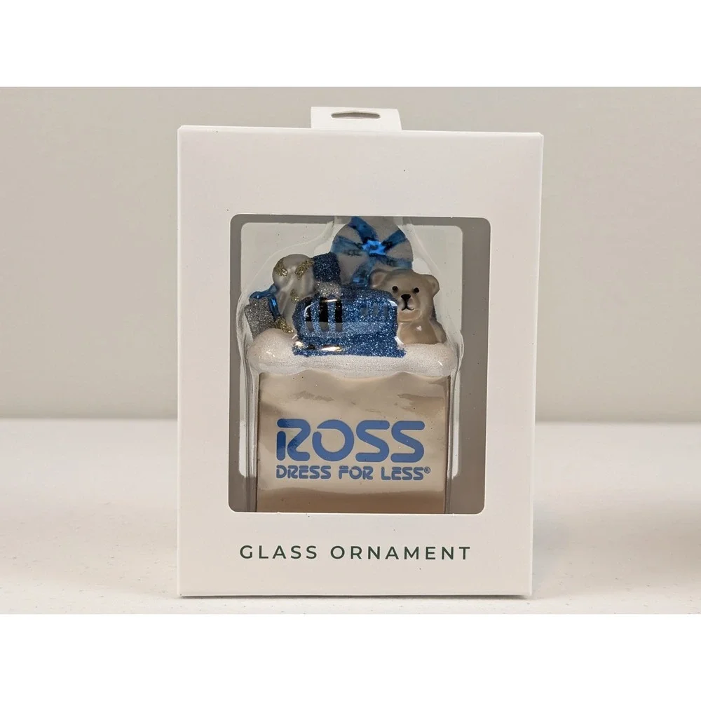 Ross Dress for Less Exclusive 2025 TEDDY BEAR SHOPPING BAG Glass Ornament *NEW*